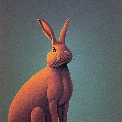 Image similar to a rabbit in the style of Zdzisław Beksiński