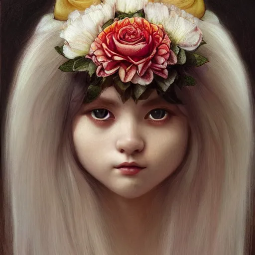 Image similar to white cat girl, botanical, rose, portrait face, colorful, frantisek kupka, intricate, miles johnston, kuroda seiki, cynical realism, ozabu, john william godward, painterly, yoshitaka amano, moebius, miles johnston, louise zhang, james jean, mark ryden lowbrow pop surrealism art style