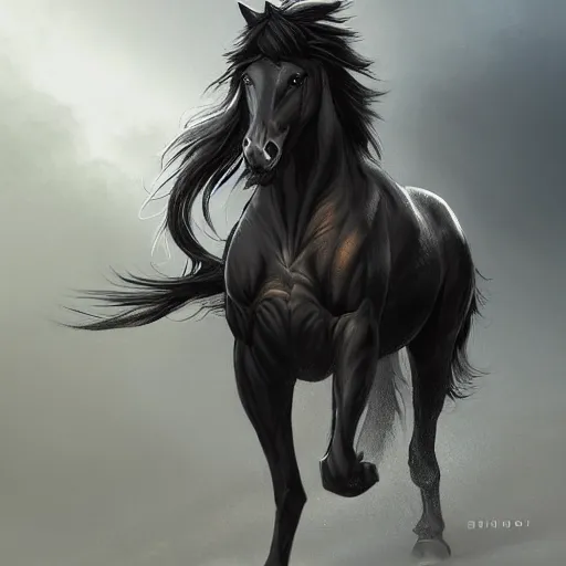 Prompt: a enormously muscled black - coated anthro horse with long white hair wearing tactical kevlar fabric, exaggerated muscle physique, highly detailed, furry, furaffinity, digital painting, artstation, sharp focus, smooth, concept art, illustration, art by artgerm, greg rutkowski, makoto shinkai