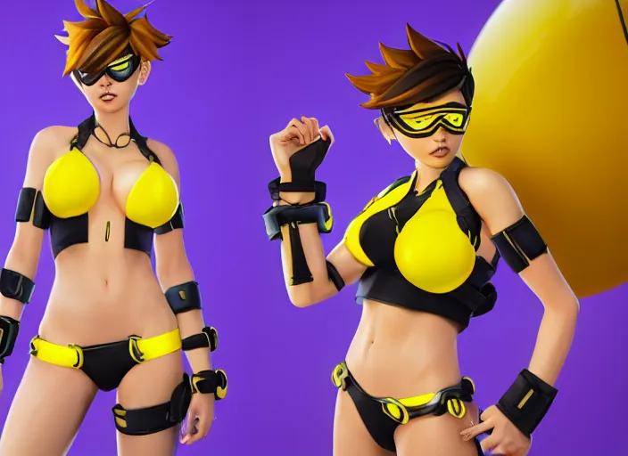 prompthunt: tracer game character, in yellow bikini thong yellow