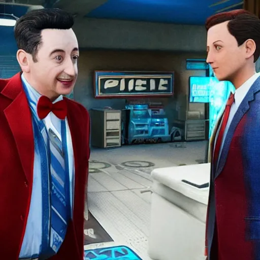 Prompt: a still of from the movie pee - wee's big adventure crossover with the game detroit : become human