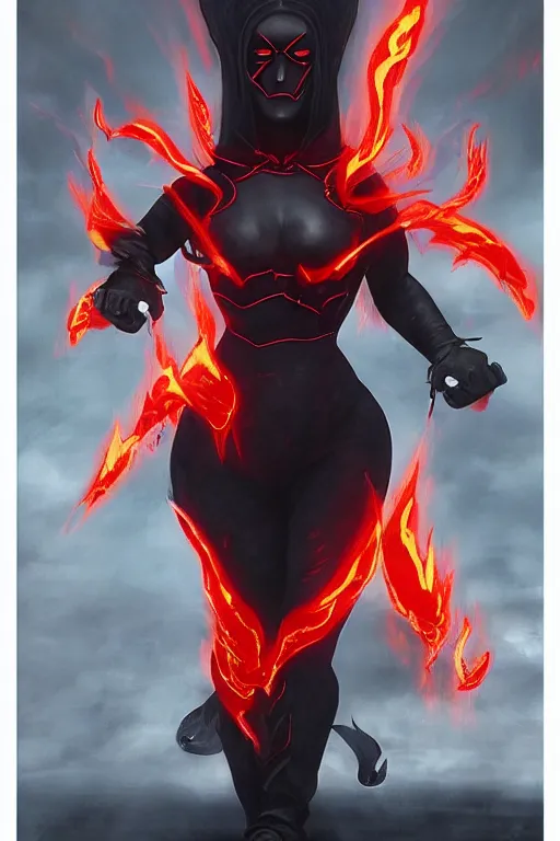 Prompt: Female fire elemental made of black flames wearing a strict business suit, with no face by Annie Swynnerton and Nicholas Roerich, madness combat, strong dramatic cinematic lighting , blood red sky, grey skin, smooth, sharp focus, extremely detailed