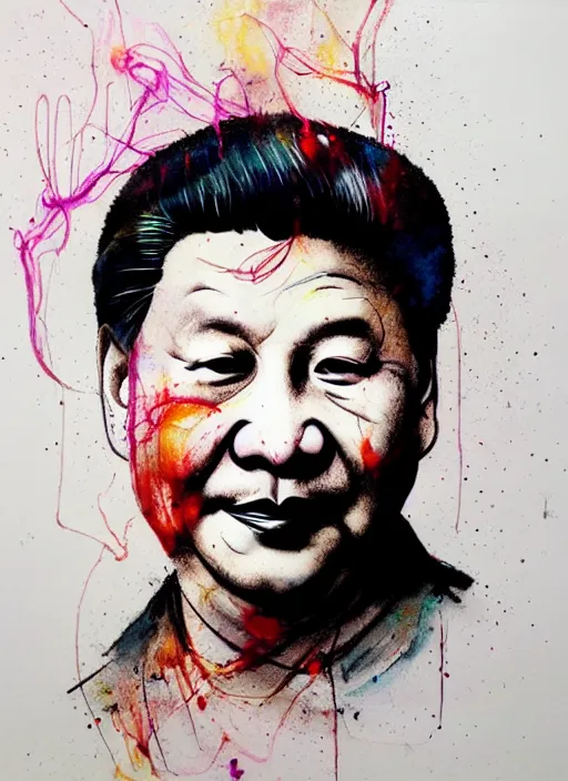 Image similar to xi jinping by agnes cecile, luminous design, pastel colours, ink drips, autumn lights