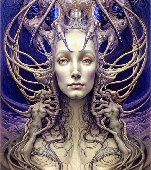 Image similar to detailed realistic beautiful young cher alien robot as queen of andromeda galaxy portrait by jean delville, gustave dore and marco mazzoni, art nouveau, symbolist, visionary, baroque giant fractal details. horizontal symmetry by zdzisław beksinski, iris van herpen, raymond swanland and alphonse mucha. highly detailed, hyper - real, beautiful