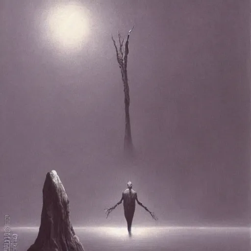 Image similar to huge spider-like creature by Zdzisław Beksiński, caretaker, cosmic horror, darkwave, concept by Alastair Reynolds