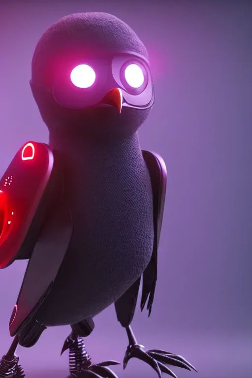 Image similar to high quality 3 d render very cute cyborg crow! sings into microphone!, cyberpunk highly detailed, unreal engine cinematic smooth, in the style of blade runner & detective pikachu, hannah yata charlie immer, moody light, low angle, uhd 8 k, sharp focus