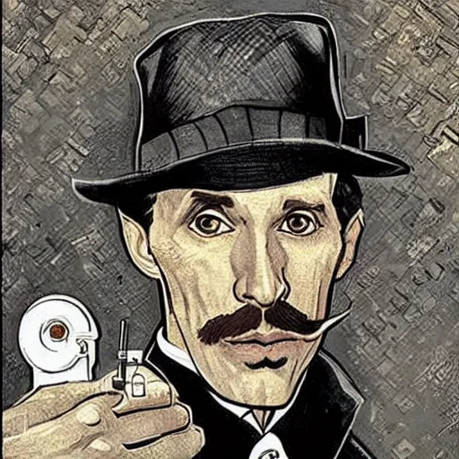 Prompt: portrait of sherlock holmes, mash - up between mc escher and vincent van gogh, marvel comics style - n 9