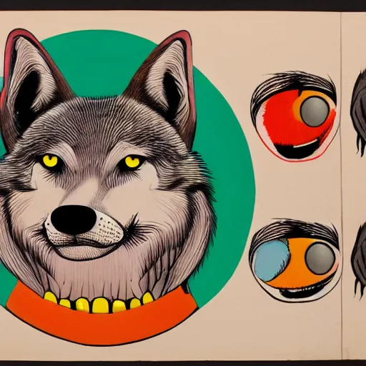 Prompt: portrait of ugly wolf, retarded, eyes in different directions, rabies, propaganda style, vivid colors