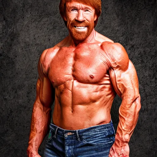 Prompt: bodybuilder chuck norris, 4 k, high detail, high - resolution photograph, professional photography, ultra - detail