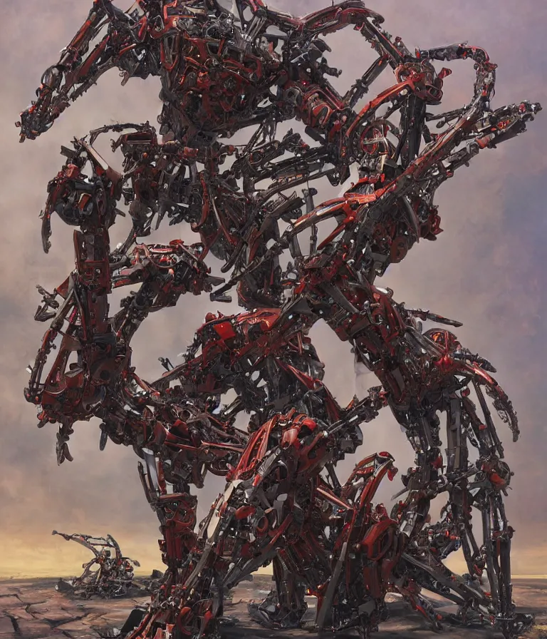 Image similar to biomechanical combat mecha with long multisegmented arms by boris groh, brian despain, gerald brom. rich colors, 3 d sculpture