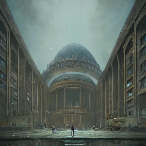 Image similar to giant volkshalle building, berlin 1 9 4 5, matte painting by greg rutkowski, artstation