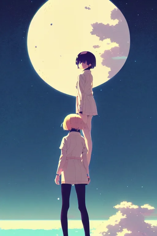 Image similar to cover of a smiling girl astronaut by ilya kuvshinov, cloudy sky background lush landscape ln illustration concept art anime key visual trending pixiv by victo ngai fanbox by greg rutkowski makoto shinkai takashi takeuchi studio ghibli