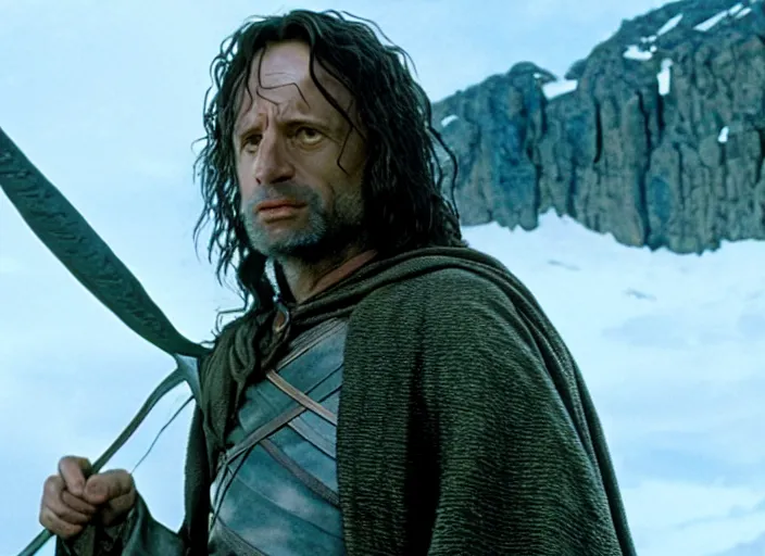 Image similar to film still of bernie sanders as aragorn in lord of the rings movie, 8 k