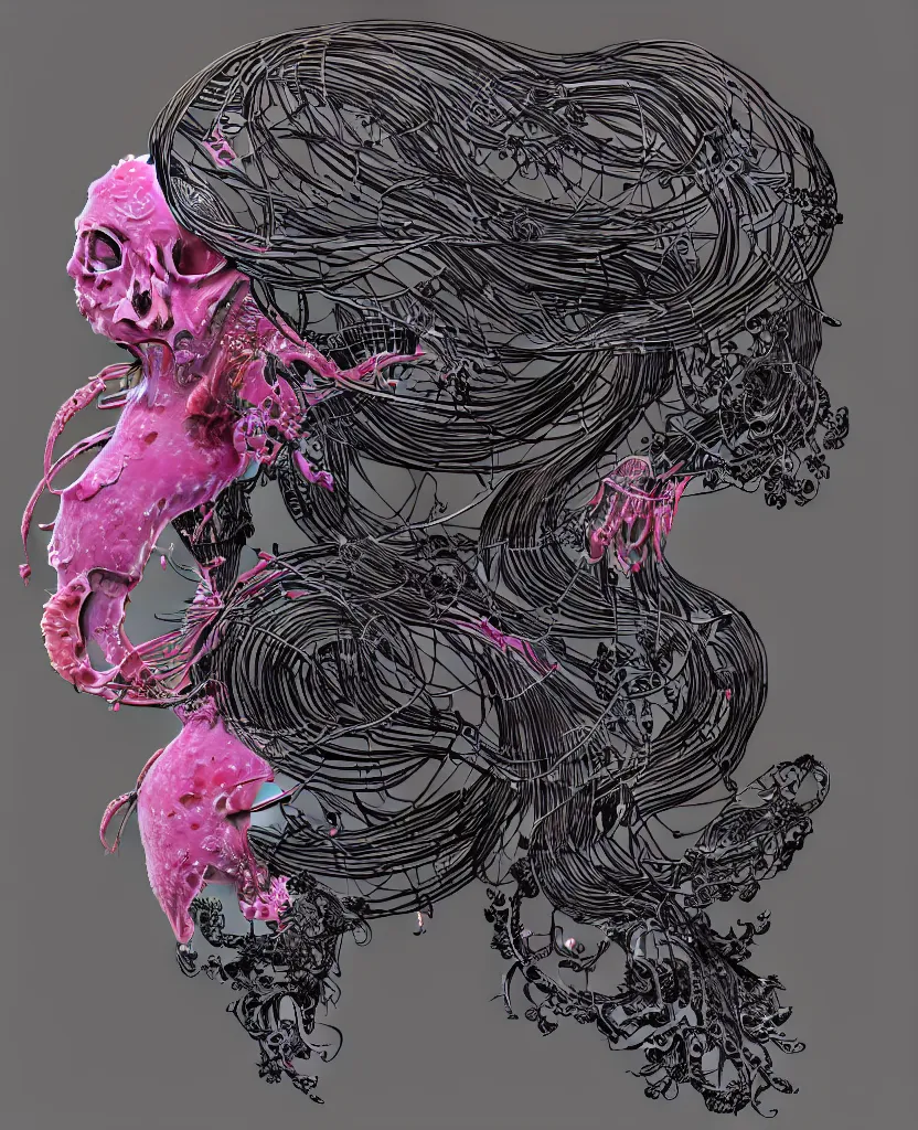 Image similar to fully black background. background hex 000000. goddess princess face close-up portrait ram skull. japanese coloured paper bas relief paper sculpture. jellyfish phoenix head, nautilus, orchid, skull, betta fish, bioluminiscent creatures, intricate artwork by Tooth Wu and wlop and beeple. octane render, trending on artstation, greg rutkowski very coherent symmetrical artwork. cinematic, hyper realism, high detail, octane render, 8k