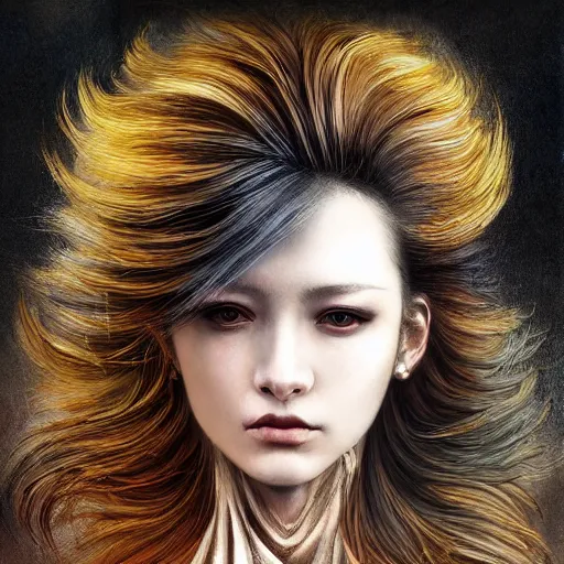 Image similar to portrait, headshot, insanely nice professional hair style, dramatic hair color, digital painting, of a old 17th century, old cyborg merchant, amber jewels, baroque, ornate clothing, scifi, realistic, hyperdetailed, chiaroscuro, concept art, art by Franz Hals and Jon Foster and Ayami Kojima and Amano and Karol Bak,