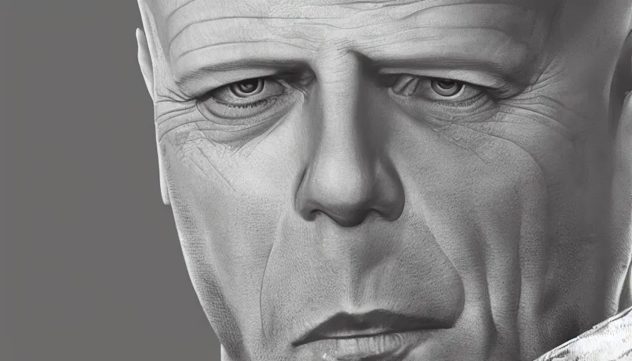 Prompt: Cinematic view of Bruce Willis, hyperdetailed, artstation, cgsociety, 8k