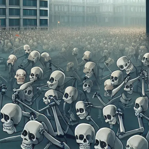 Prompt: a crowd of skeletons fight to have the last model of Iphone in London, 2d, ultra highly detailed, digital painting, smooth, sharp focus, artstation, pixiv, art by Ilya Kuvshinov