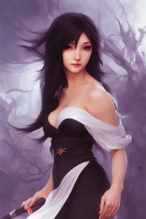 Image similar to nami, long black hair, digital art from artstation by artgerm and william - adolphe bouguereau