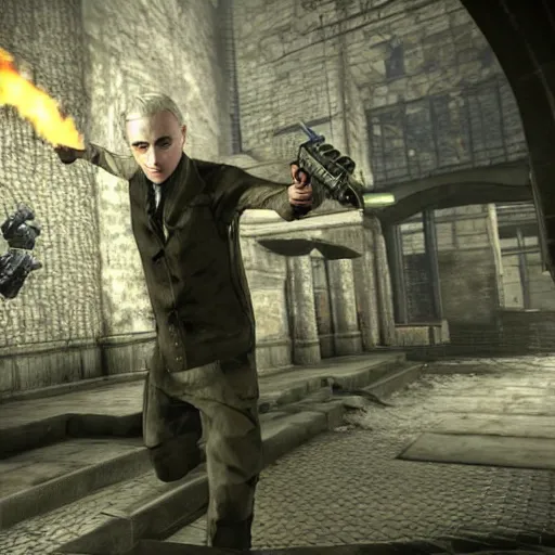 Image similar to Draco Malfoy in the call of duty zombies map Tranzit, screenshot, BO2 Tranzit,