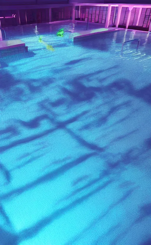 Prompt: vaporwave swimming pool at night, soft render, volumetric lighting, 3d grainy illustration