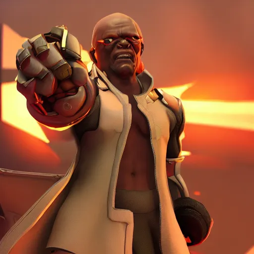 Image similar to samuel l jackson as doomfist from overwatch, 4 k, doomfist