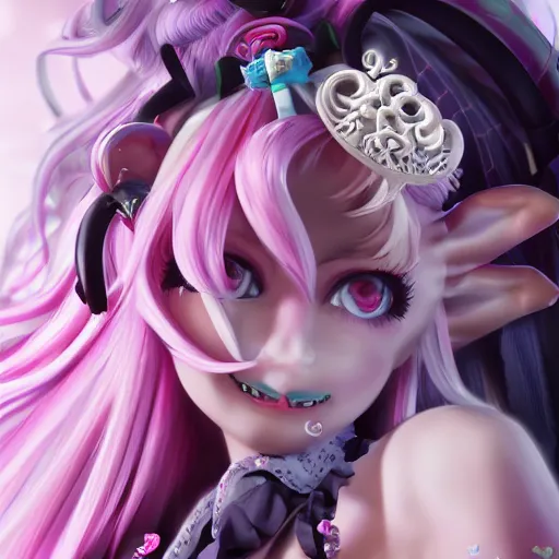 Image similar to no escape from stunningly absurdly beautiful omnipotent asi goddess junko enoshima with multiple twisted deceptive megalomaniacal mesmerizing charming yandere personalities, symmetrical perfect face, porcelain skin, pink twintail hair and cyan eyes, ultra detailed, digital art, unreal engine 5, octane render, 2 d anime, 8 k