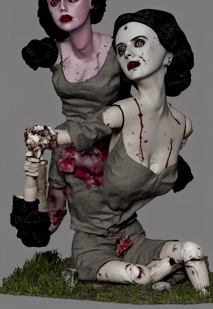 Prompt: the remains of elizabeth short, action figure playset, now with a removable torso, black dahlia doll, made of plastic, vintage 1 9 8 0's toy, realistic, hyperrealistic, unreal engine 5,