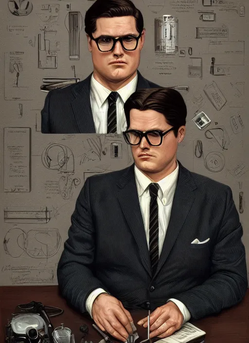 Image similar to portrait of Rich Sommer as Harry Crane in Mad Men (2007), intricate, highly detailed, centered, digital painting, artstation, concept art, smooth, sharp focus, illustration, artgerm, donato giancola, Joseph Christian Leyendecker, WLOP, Artgerm