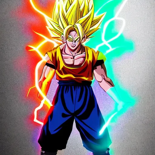 Image similar to Lebron James Lebron James Lebron James Lebron James Lebron James cosplay as Super saiyan Goku, light shining, glowing body, detailed digital art, colourful masterpiece beautiful beautiful beautiful