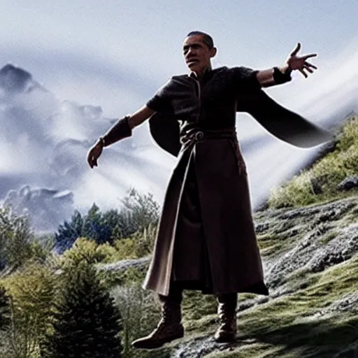 Image similar to movie still of Barack Obama in Lord of the Rings
