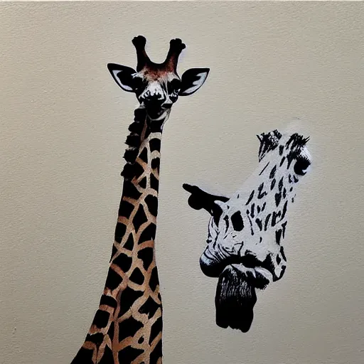 Prompt: “ a painting of a giraffe inspired by banksy ”