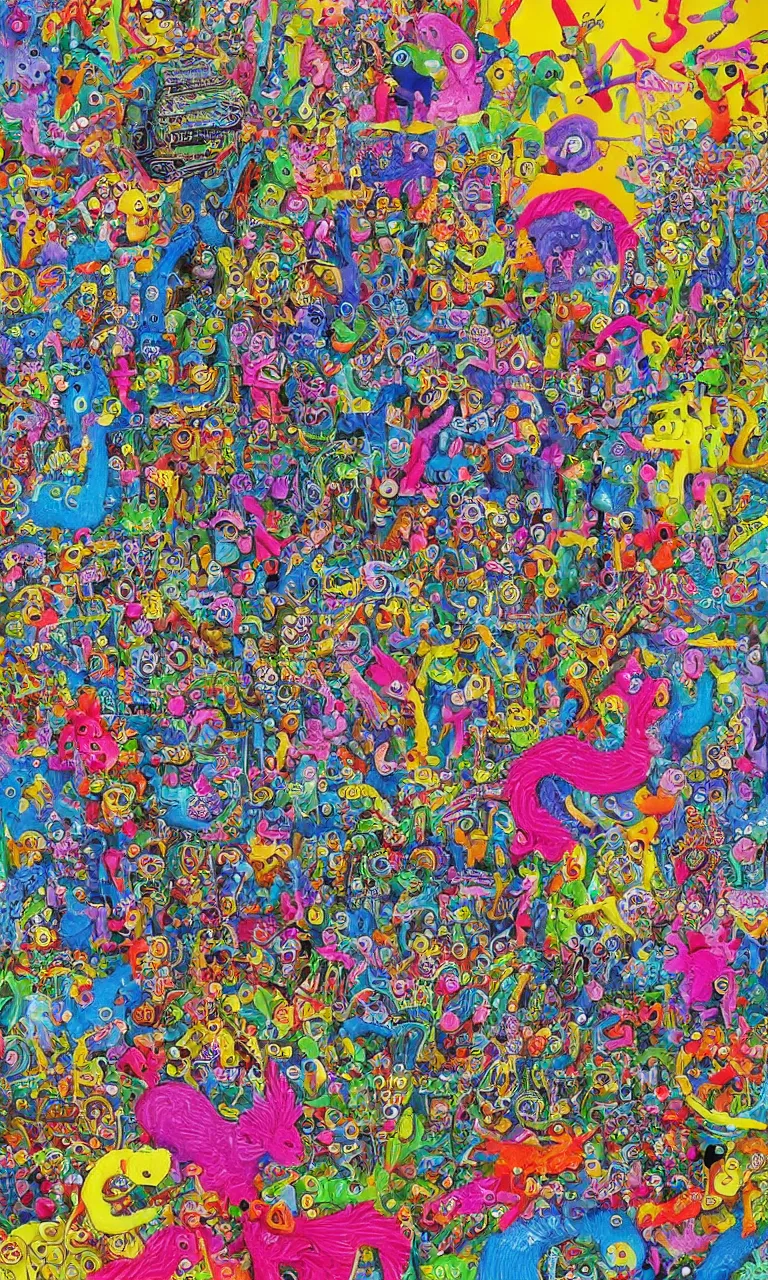 Prompt: an incredibly detailed masterpiece made out of pipecleaners of a I SPY puzzle by bosch and lisa frank, ornate, beautiful, bold colors, detailed, high resolution, wow!, intricate