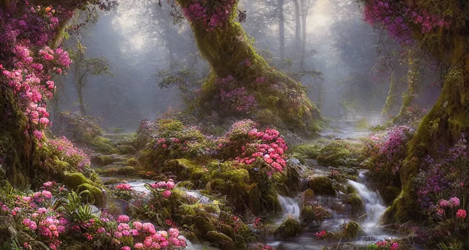 Image similar to dna, woman, ferdinand knab, breath - taking beautiful, streams, flowers, and mist, an aesthetically pleasing, dynamic, energetic, lively, complex, intricate, detailed, well - designed digital art, streams, flowers, and mist, early morning, light and shadow