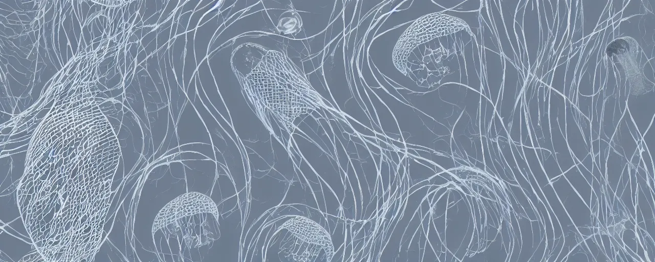 Prompt: an organic biomemetic wallpaper based on jellyfish