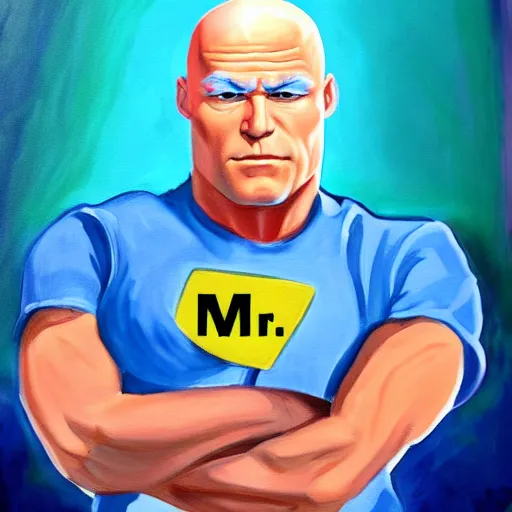 Prompt: painting of mr. clean cosplaying as gigachad, eyes with no pupils