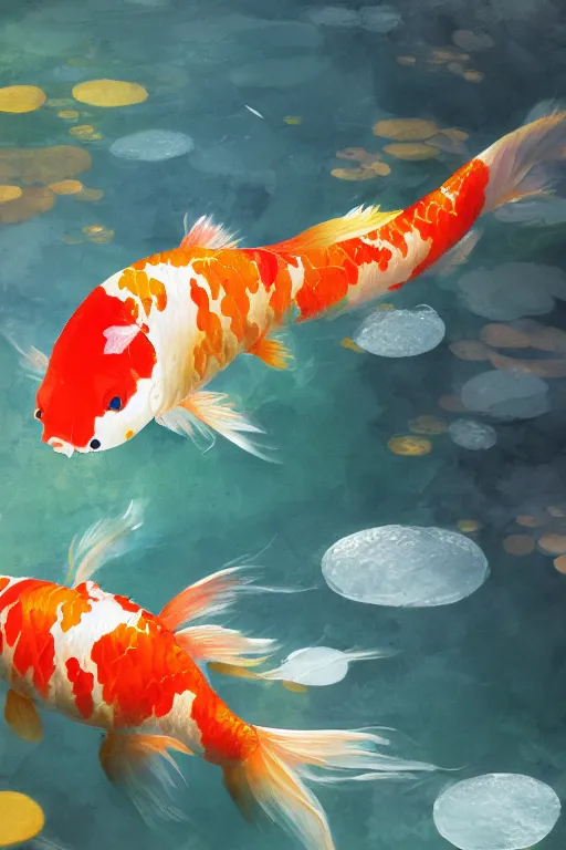 Prompt: a koi carp, colorful, joyful, close-up portrait, intricate, elegant, volumetric lighting, scenery, digital painting, highly detailed, artstation, sharp focus, illustration, concept art, ruan jia, steve mccurry