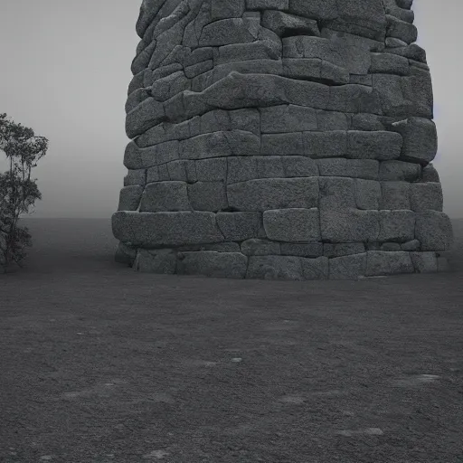 Prompt: liminal space, empty dark space, zen, meditation on impermanence, a megalithic tower in darkness, 8k octane render