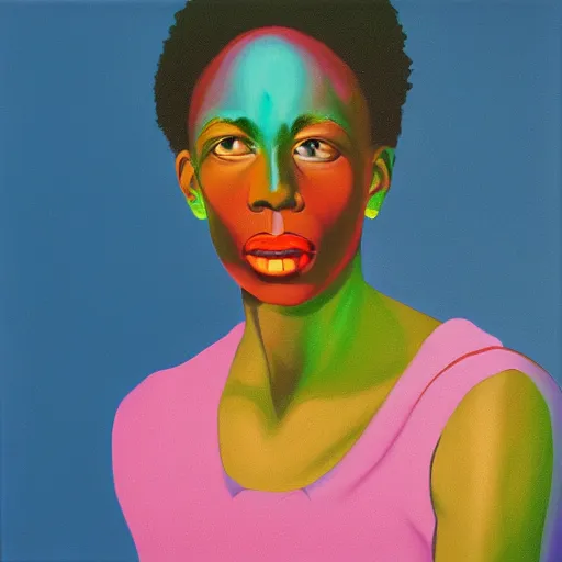 Prompt: black woman, oil Painting by Pipilotti Rist