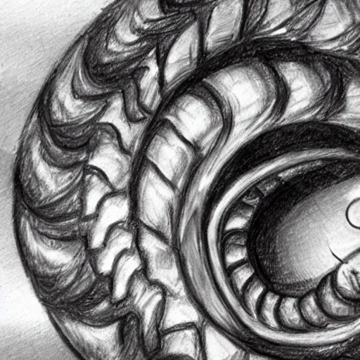 Prompt: A photo realistic sketch of a cybernetic nautilus.