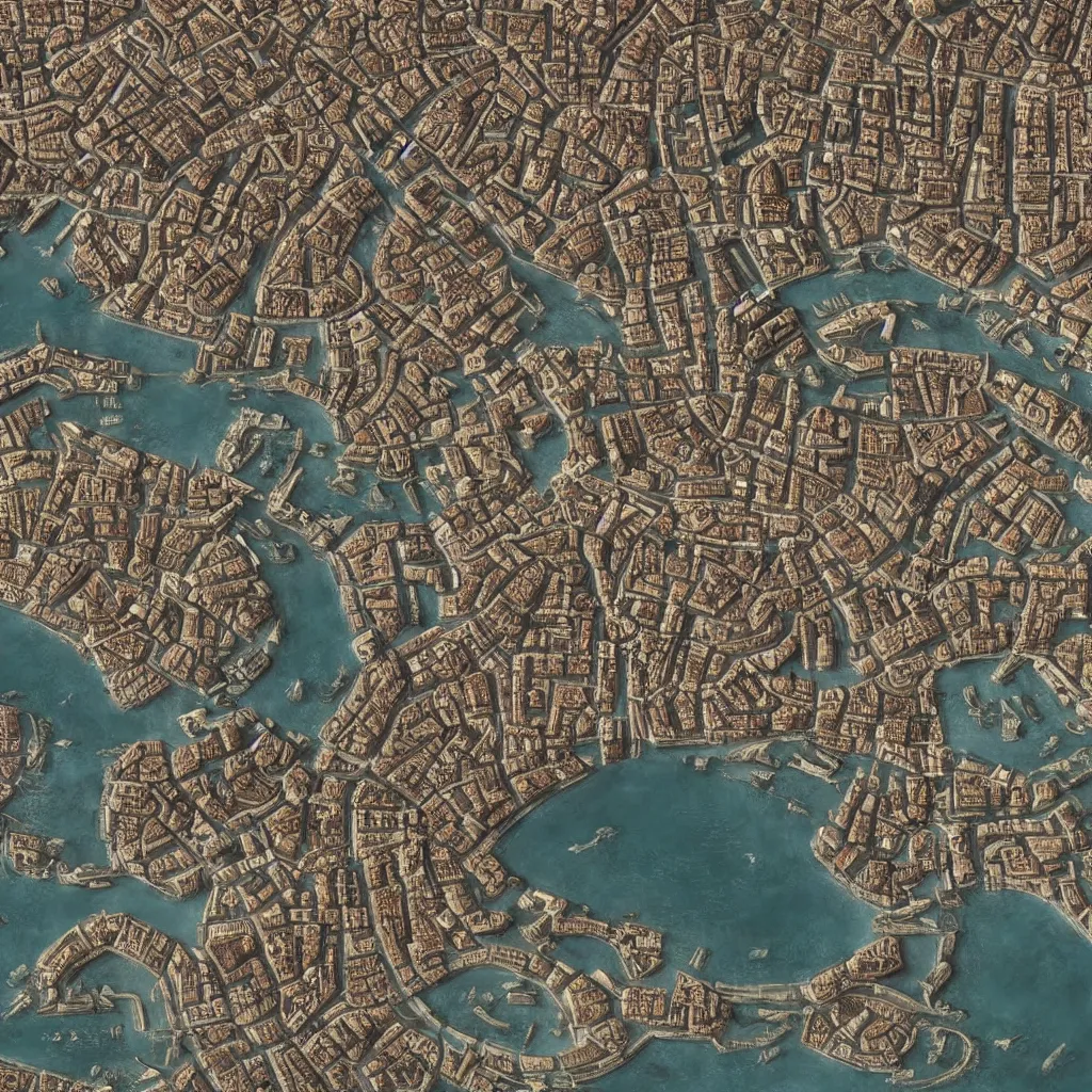 Image similar to A map of venice in Civilization 5, video game, highly detailed, intricate, 8k render, by Greg Rutkowski