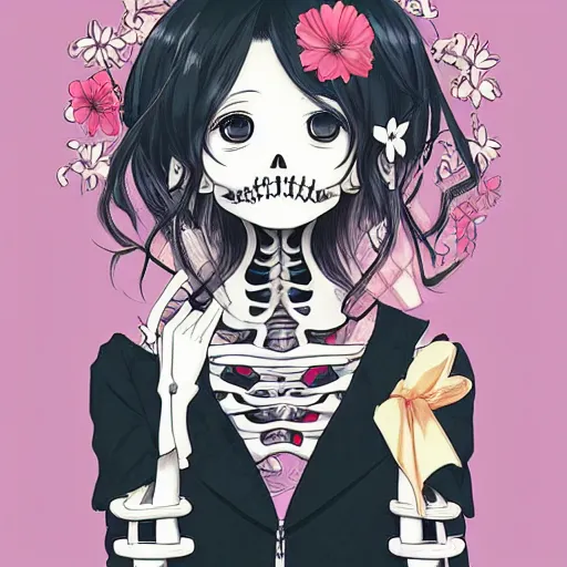 Prompt: anime manga skull portrait young woman skeleton, miffy, kawai, intricate, elegant, highly detailed, digital art, ffffound, art by JC Leyendecker and sachin teng