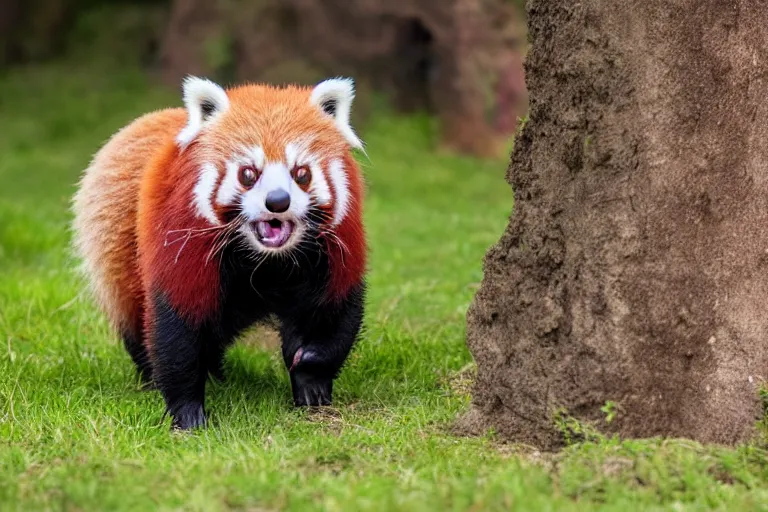 Prompt: a red panda pig!!! hybrid! hyper realistic!! realistic lighting!! wildlife photographer of the year!!! bold natural colors, national geographic, hd, wide angle, 8 k