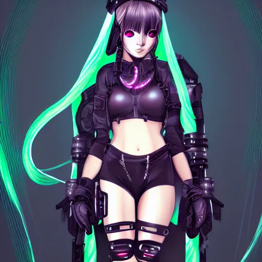 Prompt: A beautiful portrait of a futuristic cybergoth girl, pixiv