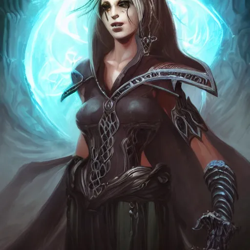 Prompt: potrait of beautiful necromancer from Magic The Gathering