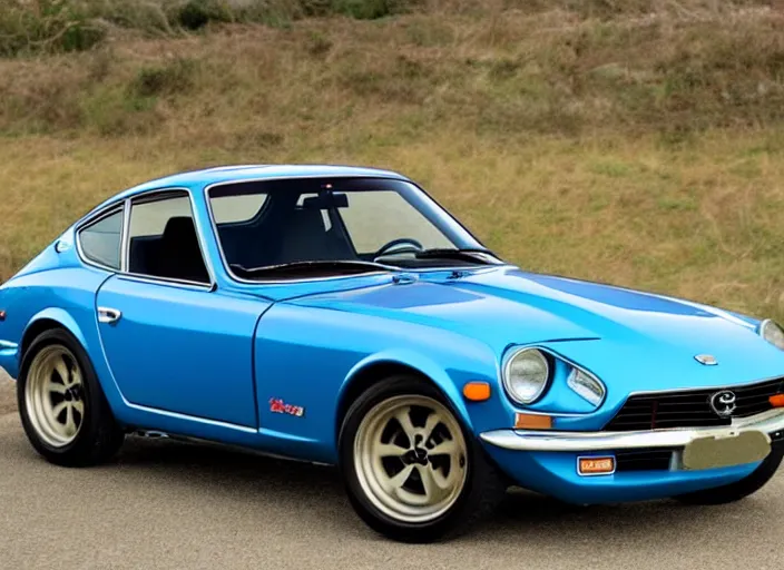 Image similar to 1970 Datsun 240Z in the style of Ken Sugimori