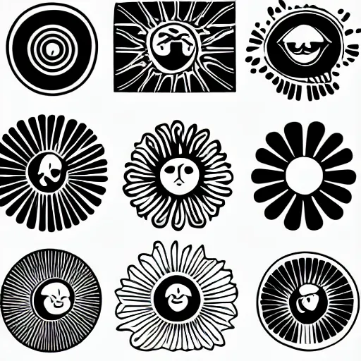 Prompt: retro sun rays, groovy, minimalism, solid fill shapes, coloring book style, svg, vector art