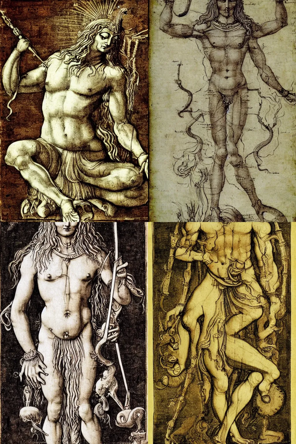 Prompt: anatomy diagram of Shiva, by Leonardo da Vinci, very detailed, historical,