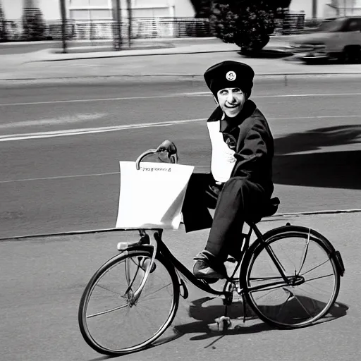 Prompt: a picture of kevin mitnick dressed as a paper boy from the 6 0 s, canon, black and white, high resolution