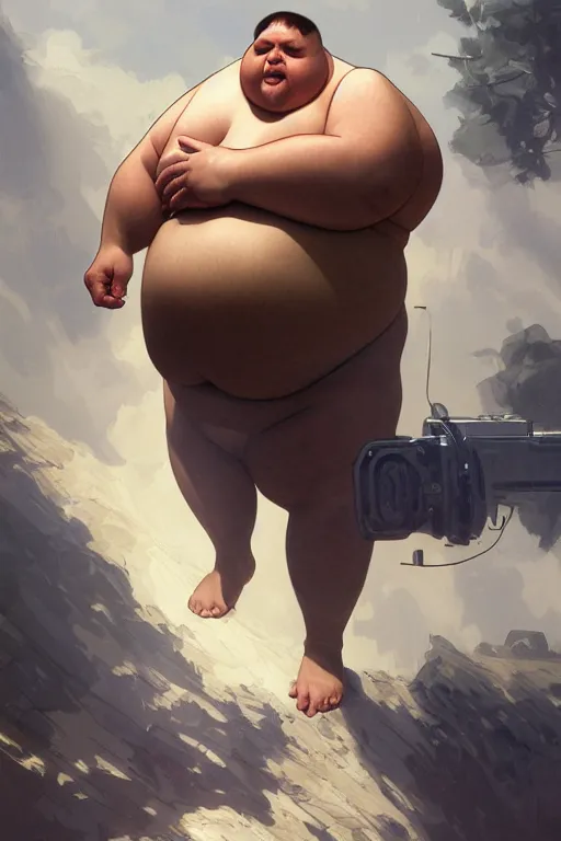 Prompt: a middle aged obese man as a canon ball, realistic painting, symmetrical, highly detailed, digital painting, artstation, concept art, smooth, sharp focus, illustration, cinematic lighting, art by artgerm and greg rutkowski and alphonse mucha