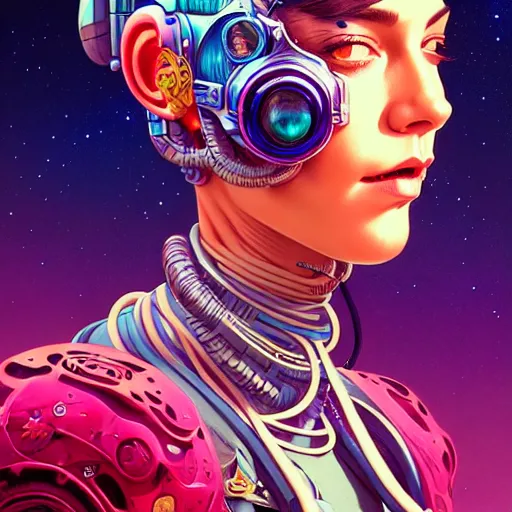 Image similar to high quality high detail portrait of a diesel punk jinx in an alien world, tristan eaton, victo ngai, artgerm, rhads, ross draws, hyperrealism, intricate detailed, alphonse mucha, 8 k, sci - fi, pastel colors, artstation,